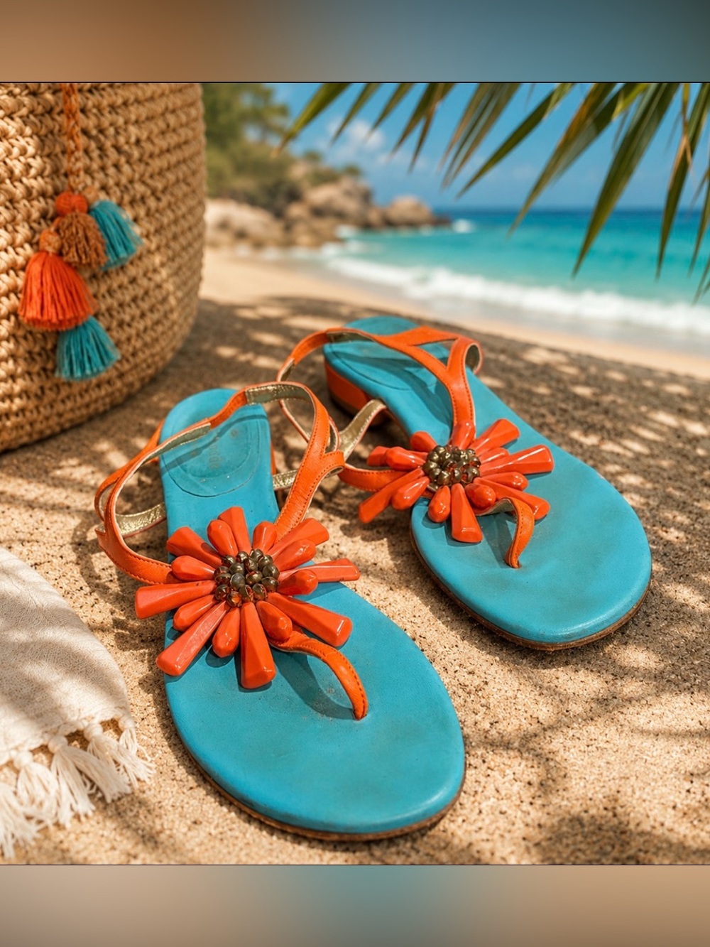Kate Spade Freida Blue and Orange Floral Sandals size 7.5